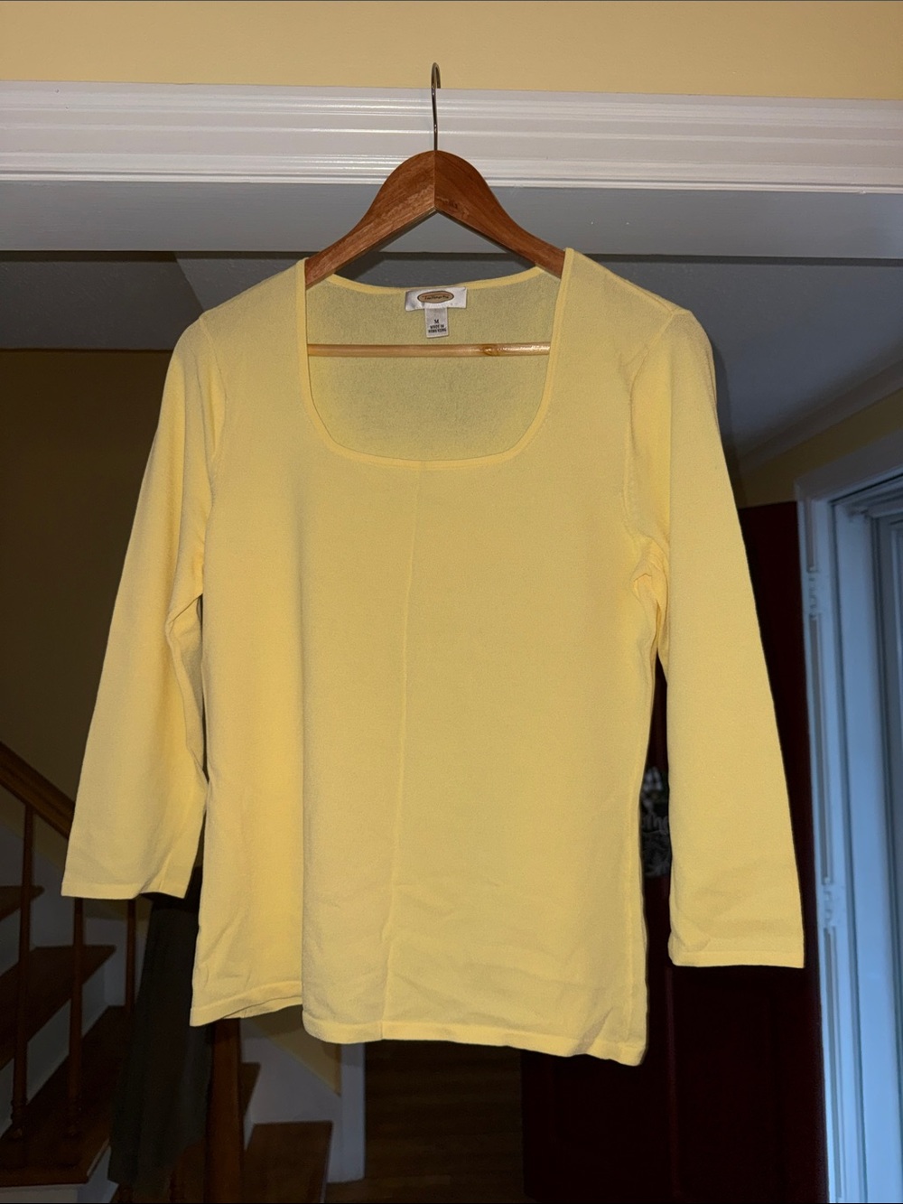Talbots Pale Yellow Scoop-Neck Long Sleeve Top